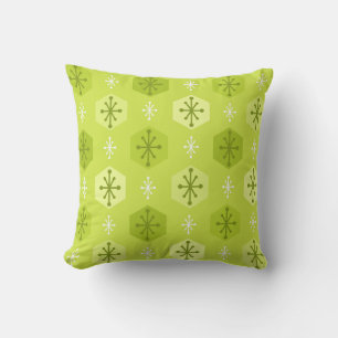 Retro Christmas Snowflakes Chartreuse Kissen