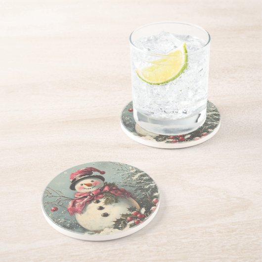 Retro Christmas Snowman Getränkeuntersetzer (Seite)
