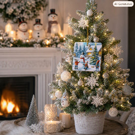 Retro Christmas Snowman Keramikornament