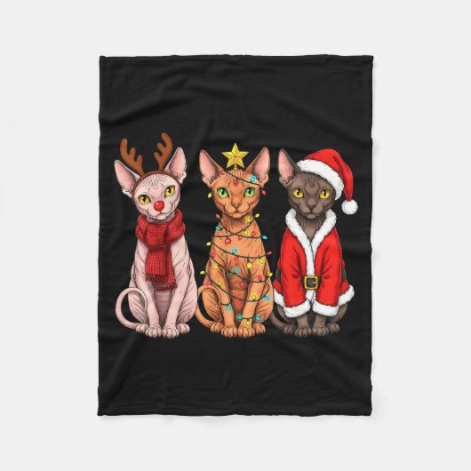 Retro Christmas Sphynx Cat Santa Reindeer Fleecedecke (Vorderseite)