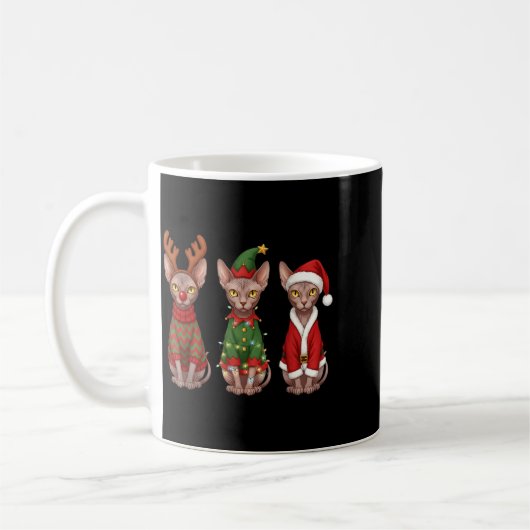 Retro Christmas Sphynx Cat Santa Reindeer  Kaffeetasse (Links)
