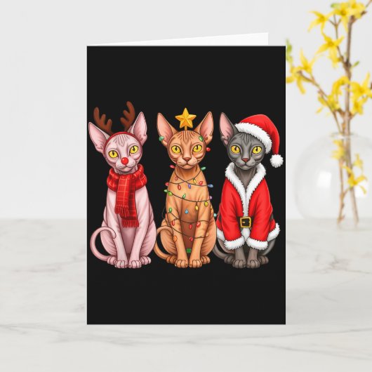Retro Christmas Sphynx Cat Santa Reindeer Karte (Gelbe Blume)