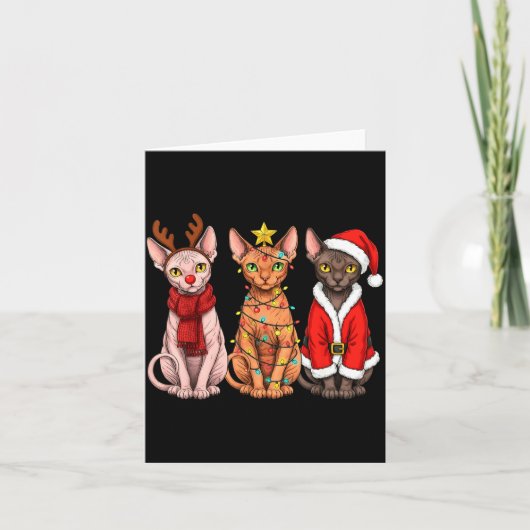 Retro Christmas Sphynx Cat Santa Reindeer Karte (Vorderseite)
