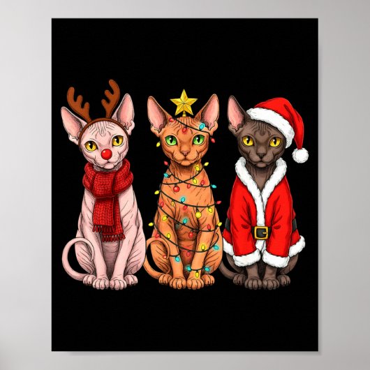 Retro Christmas Sphynx Cat Santa Reindeer Poster (Vorne)
