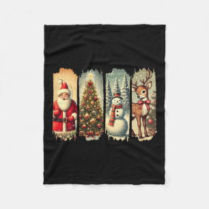 Retro Christmas Squad Santa Snowman Deer Xmas Tree Fleecedecke