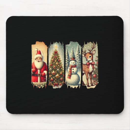 Retro Christmas Squad Santa Snowman Deer Xmas Tree Mousepad (Vorne)