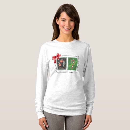 Retro Christmas Stamps Long Sleeve T-Shirt (Vorne ganz)