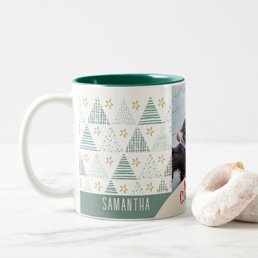 Retro Christmas Star Modernes Abstraktes, einzigar Zweifarbige Tasse (Mit Donut)