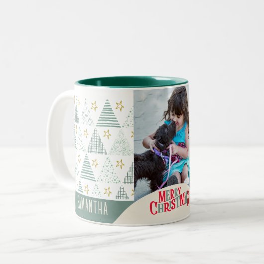 Retro Christmas Star Modernes Abstraktes, einzigar Zweifarbige Tasse (Vorderseite Links)