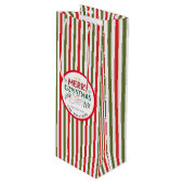 Retro Christmas Stripe Pattern Custom Christmas Geschenktüte Für Weinflaschen (Vorderseite Schrägansicht)