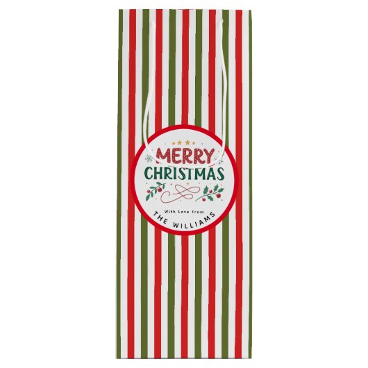 Retro Christmas Stripe Pattern Custom Christmas Geschenktüte Für Weinflaschen (Vorderseite)