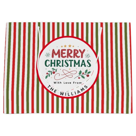 Retro Christmas Stripe Pattern Custom Christmas Große Geschenktüte (Vorderseite)