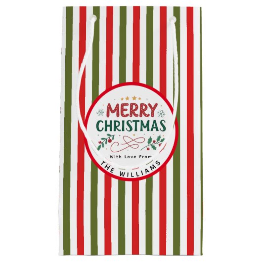 Retro Christmas Stripe Pattern Custom Christmas Kleine Geschenktüte (Vorderseite)