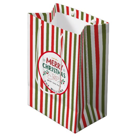 Retro Christmas Stripe Pattern Custom Christmas Mittlere Geschenktüte (Vorderseite Schrägansicht)