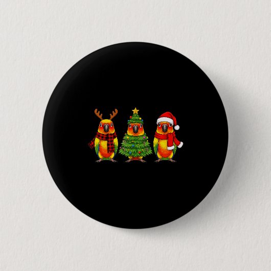 Retro Christmas Sun Conure Parrot Santa Reindeer Button (Vorderseite)