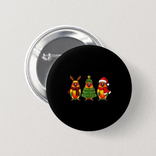 Retro Christmas Sun Conure Parrot Santa Reindeer Button (Vorne & Hinten)