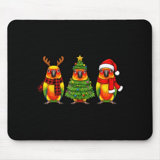 Retro Christmas Sun Conure Parrot Santa Reindeer Mousepad (Vorne)