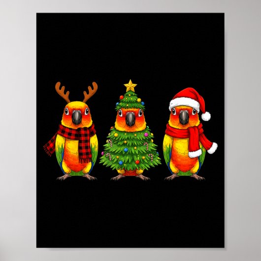 Retro Christmas Sun Conure Parrot Santa Reindeer  Poster (Vorne)