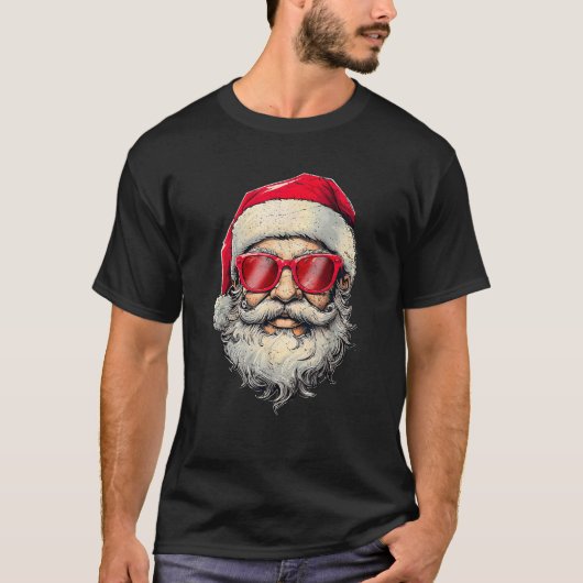 Retro Christmas Sunglasses Santa Face Xmas Men Boy T-Shirt (Vorderseite)
