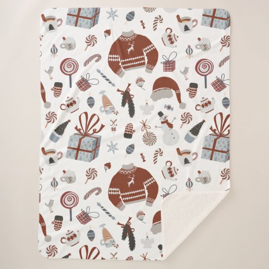 Retro Christmas Sweater Muster Sherpadecke (Vorderseite)