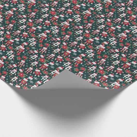 Retro Christmas Sweater SciFi Robots Geschenkpapier (Ecke)