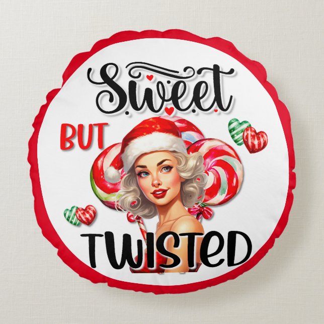 Retro Christmas Sweet n Twisted Pinup Rundes Kissen (Vorderseite)