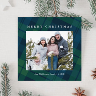 Retro Christmas Tartan Kariert 2 Foto Gruß Feiertagskarte