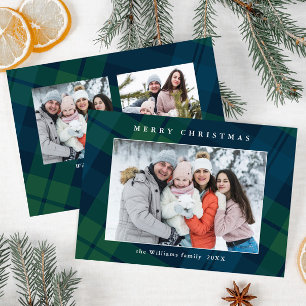 Retro Christmas Tartan Kariert 3 Foto Gruß Feiertagskarte