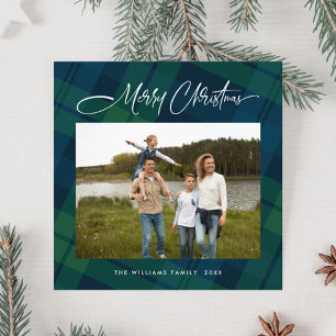 Retro Christmas Tartan Kariertes Foto Gruß Feiertagskarte