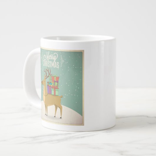 Retro Christmas Tasse - Raindeer mit Geschenken (Vorderseite Links)