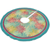 Retro Christmas Tinsel PomPoms (Tropische Farben) Fleece Weihnachtsbaumdecke (Schrägansicht)