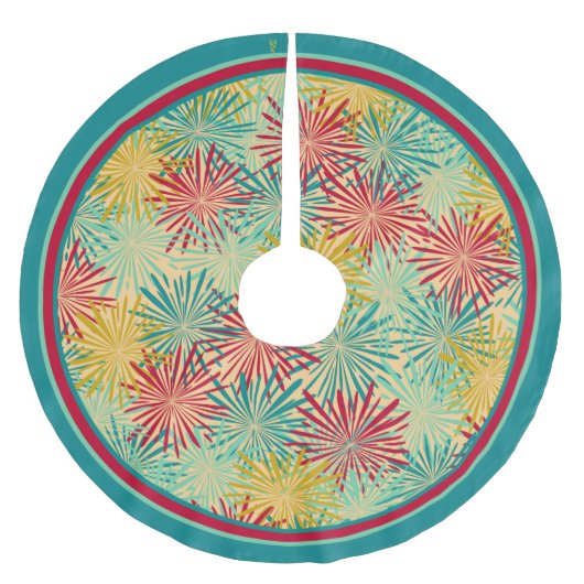 Retro Christmas Tinsel PomPoms (Tropische Farben) Fleece Weihnachtsbaumdecke (Vorderseite)