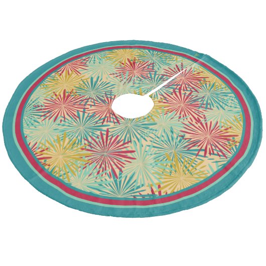 Retro Christmas Tinsel PomPoms (Tropische Farben) Fleece Weihnachtsbaumdecke (Schrägansicht)