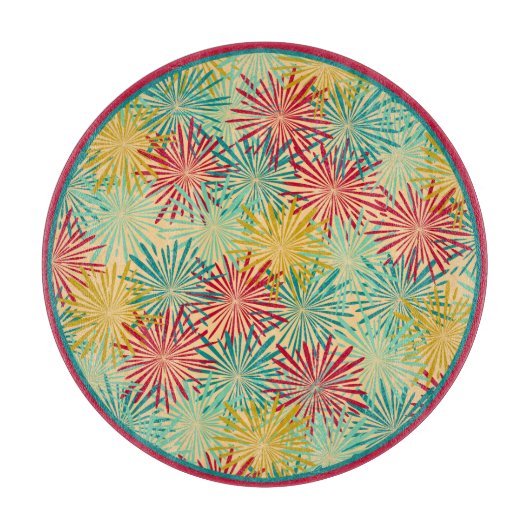 Retro Christmas Tinsel PomPoms (Tropische Farben) Schneidebrett (Vorderseite)