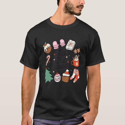 Retro Christmas Tis' The Season Santa Tree Cakes D T-Shirt (Vorderseite)