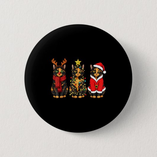 Retro Christmas Tortoiseshell Cat Santa Reindeer Button (Vorderseite)