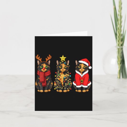 Retro Christmas Tortoiseshell Cat Santa Reindeer Karte (Vorderseite)
