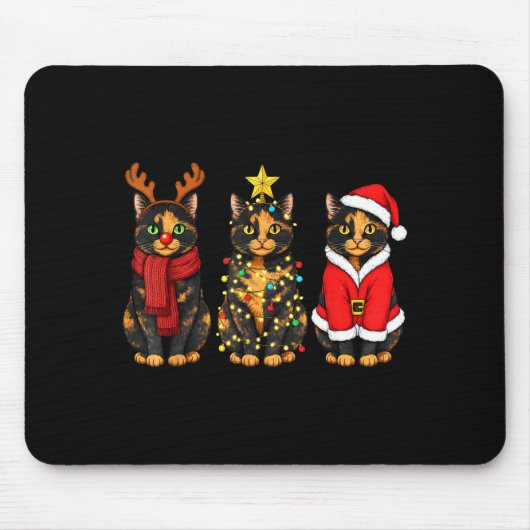 Retro Christmas Tortoiseshell Cat Santa Reindeer Mousepad (Vorne)
