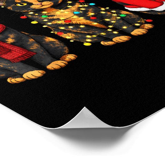 Retro Christmas Tortoiseshell Cat Santa Reindeer Poster (Ecke)
