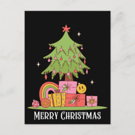 Retro Christmas Tree Black Holiday Feiertagspostkarte