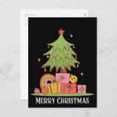 Retro Christmas Tree Black Holiday Feiertagspostkarte (Vorne/Hinten)