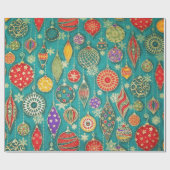 Retro Christmas Tree Ornaments on Aqua Gift Geschenkpapier (Flach)