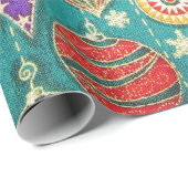 Retro Christmas Tree Ornaments on Aqua Gift Geschenkpapier (Rolleneckpunkt)