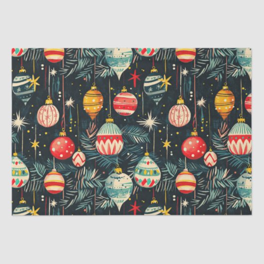 Retro Christmas Tree Ornaments Seidenpapier (Vorderseite)