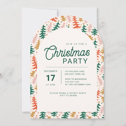 Retro Christmas Tree Party Arch Invitation Einladung (Vorderseite)