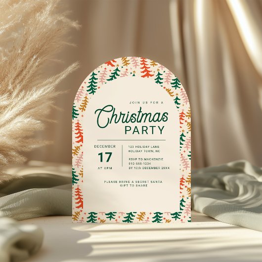 Retro Christmas Tree Party Arch Invitation Einladung