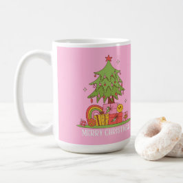 Retro Christmas Tree Pink Kaffeetasse