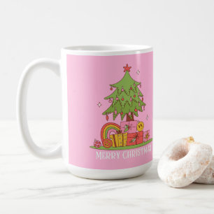 Retro Christmas Tree Pink Kaffeetasse