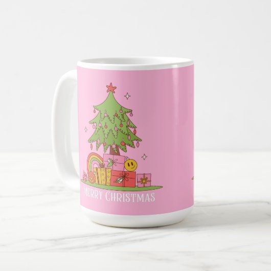 Retro Christmas Tree Pink Kaffeetasse (Vorderseite Links)