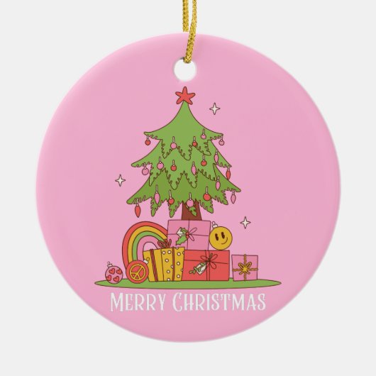 Retro Christmas Tree Pink Keramik Ornament (Vorne)